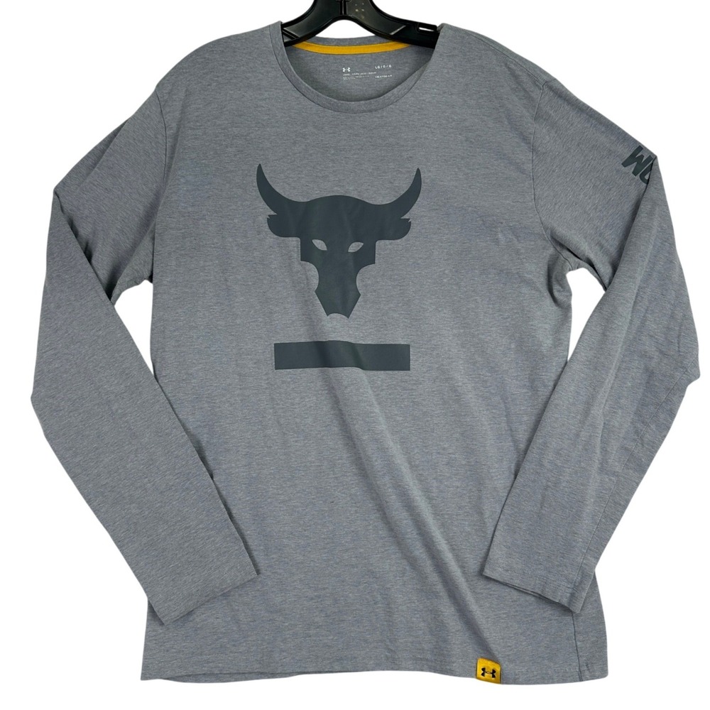 Under Armour Project Rock Long Sleeve Shirt Mens L Gray Brahma Bull Gym Training